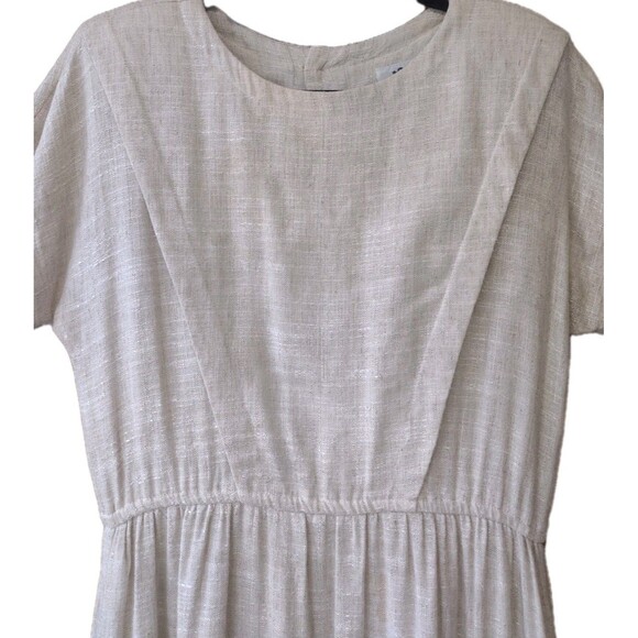 Vintage 50s Lanz Originals Dress Rayon Flax Blend Button Back Cottagecore Folk M - Picture 3 of 8